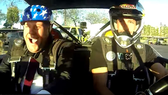 Travis Pastrana Takes Late Night TV’s James Corden For a Ride in a RZR + Video